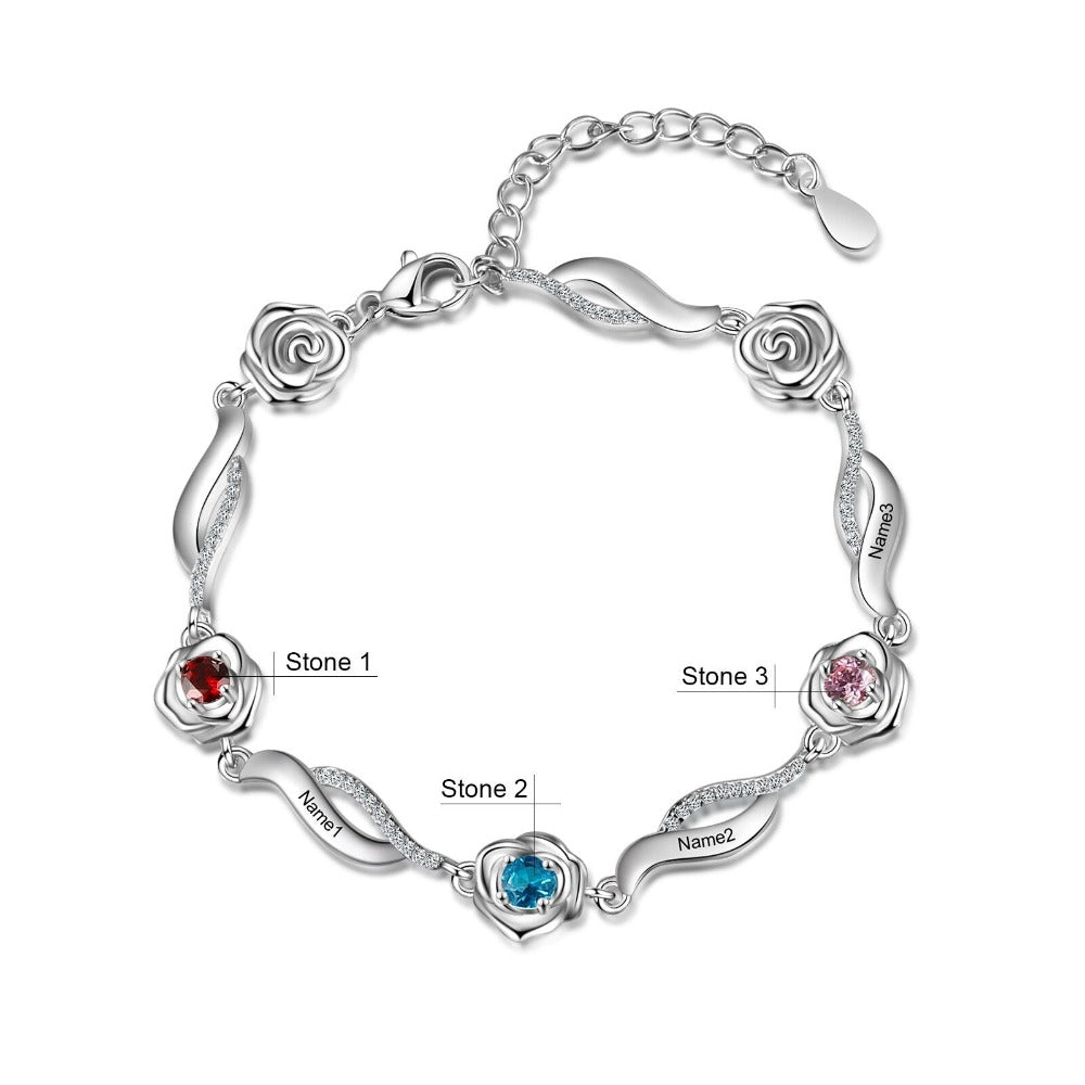 Personalized 3 Names Rose Flower Bracelets-Florence Scovel