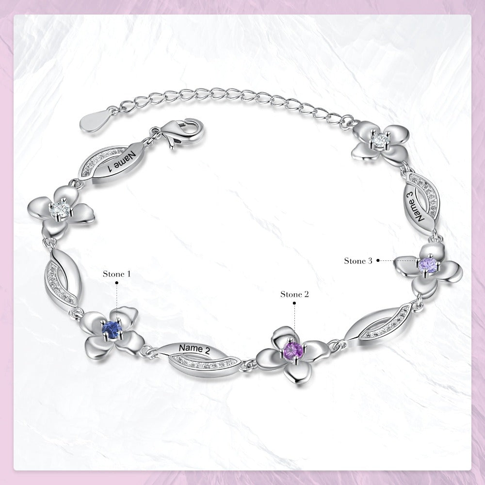 Customized Flower Bracelet With 3 Birthstones For Women-Florence Scovel