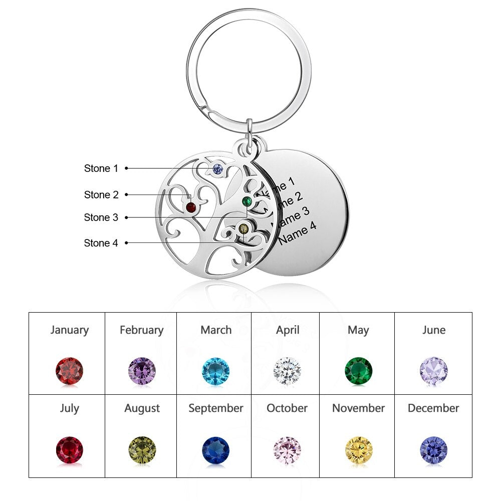 Personalized Tree of Life Keychains With 4 Names-Florence Scovel