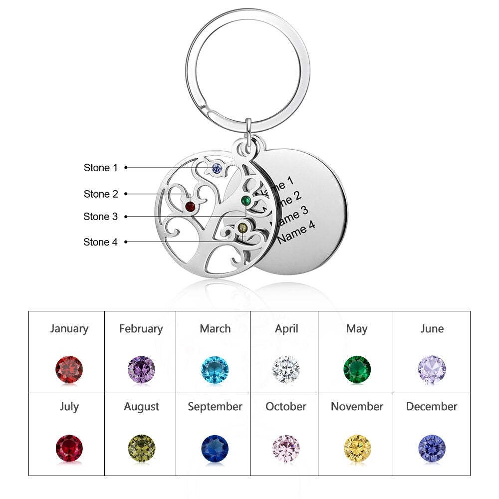 Personalized Tree of Life Keychains With 4 Names-Florence Scovel