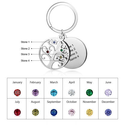 Personalized Tree of Life Keychains With 4 Names-Florence Scovel