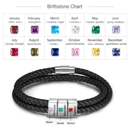Customized 3 Names 3 Stones  Engraved Beads Bracelet-Florence Scovel