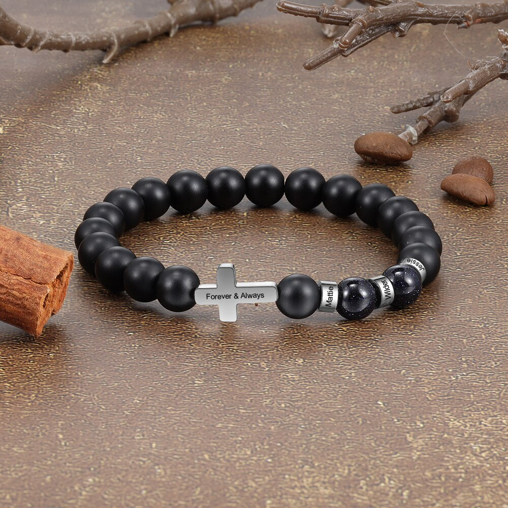 Personalized 3 Name Beaded Cross Bracelets For Men-Florence Scovel