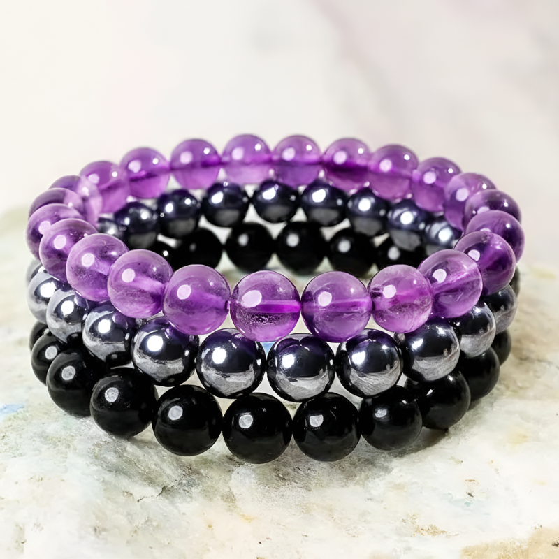 Set Of 3 Crystal Energy Bracelet Stack 