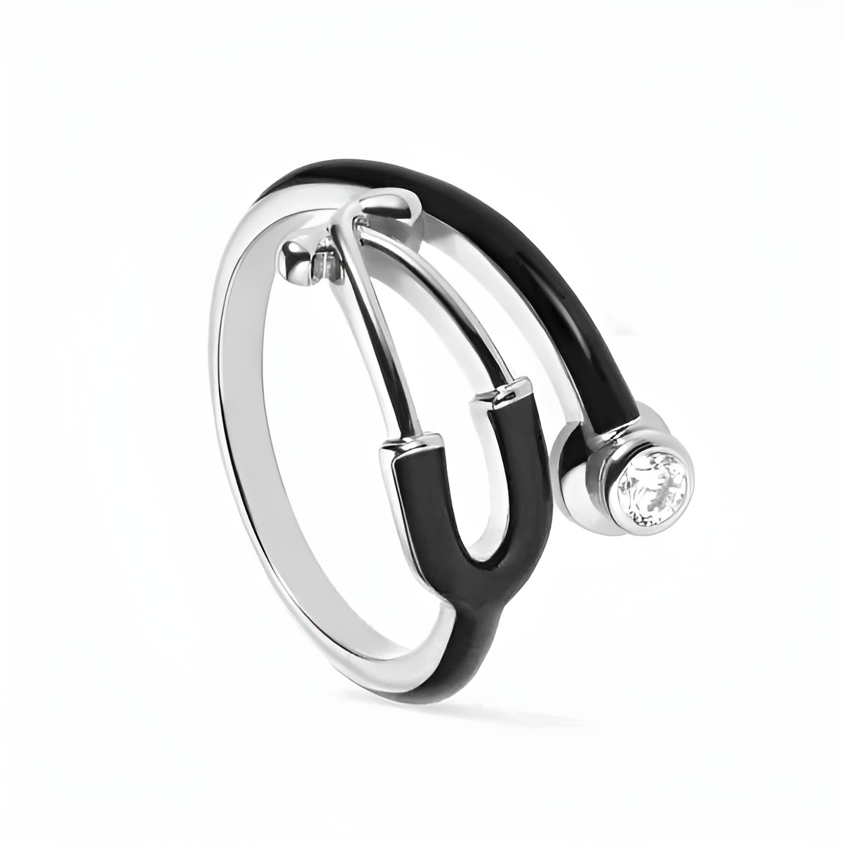 Curved Enamel Band Jewelry Ring With Stone