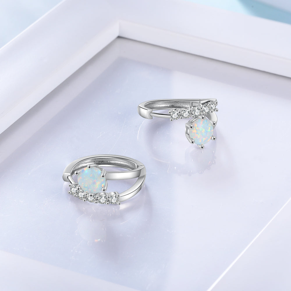 White Opal Hoop Earrings For Women-Florence Scovel