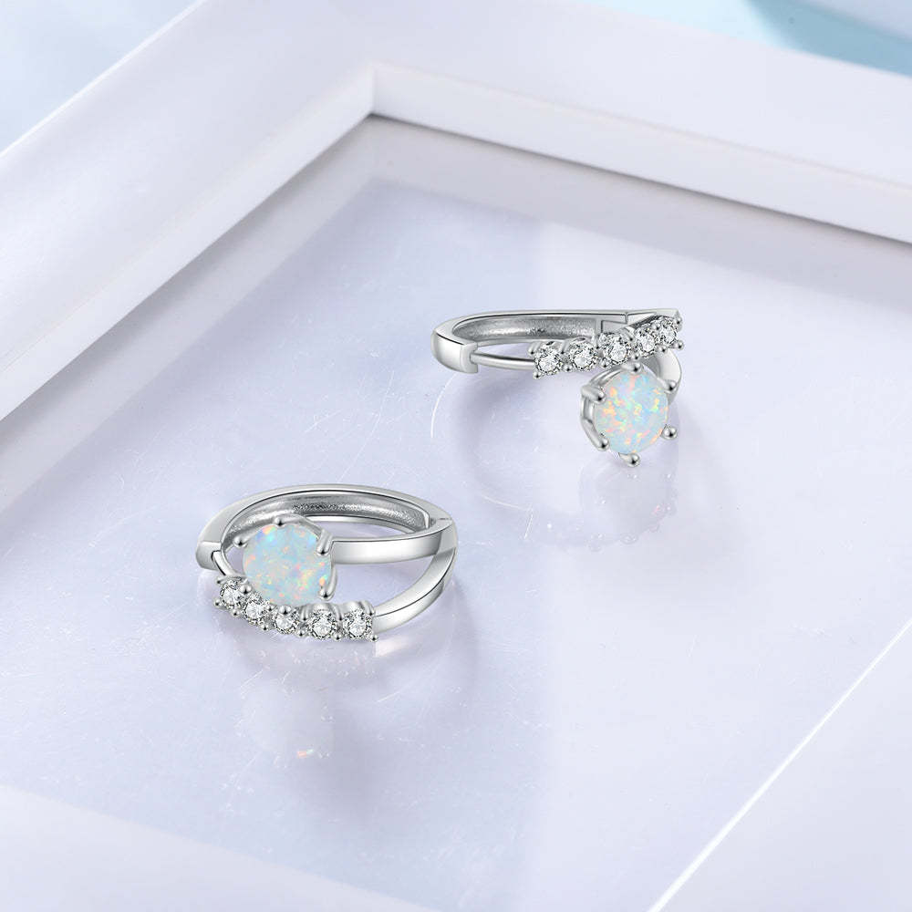White Opal Hoop Earrings For Women-Florence Scovel