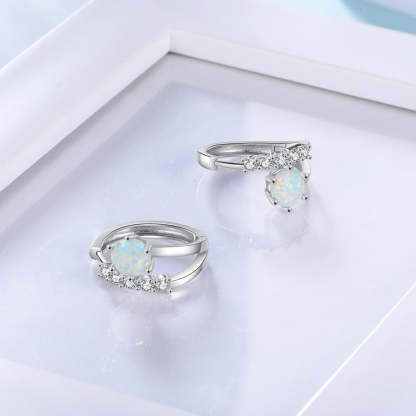 White Opal Hoop Earrings For Women-Florence Scovel