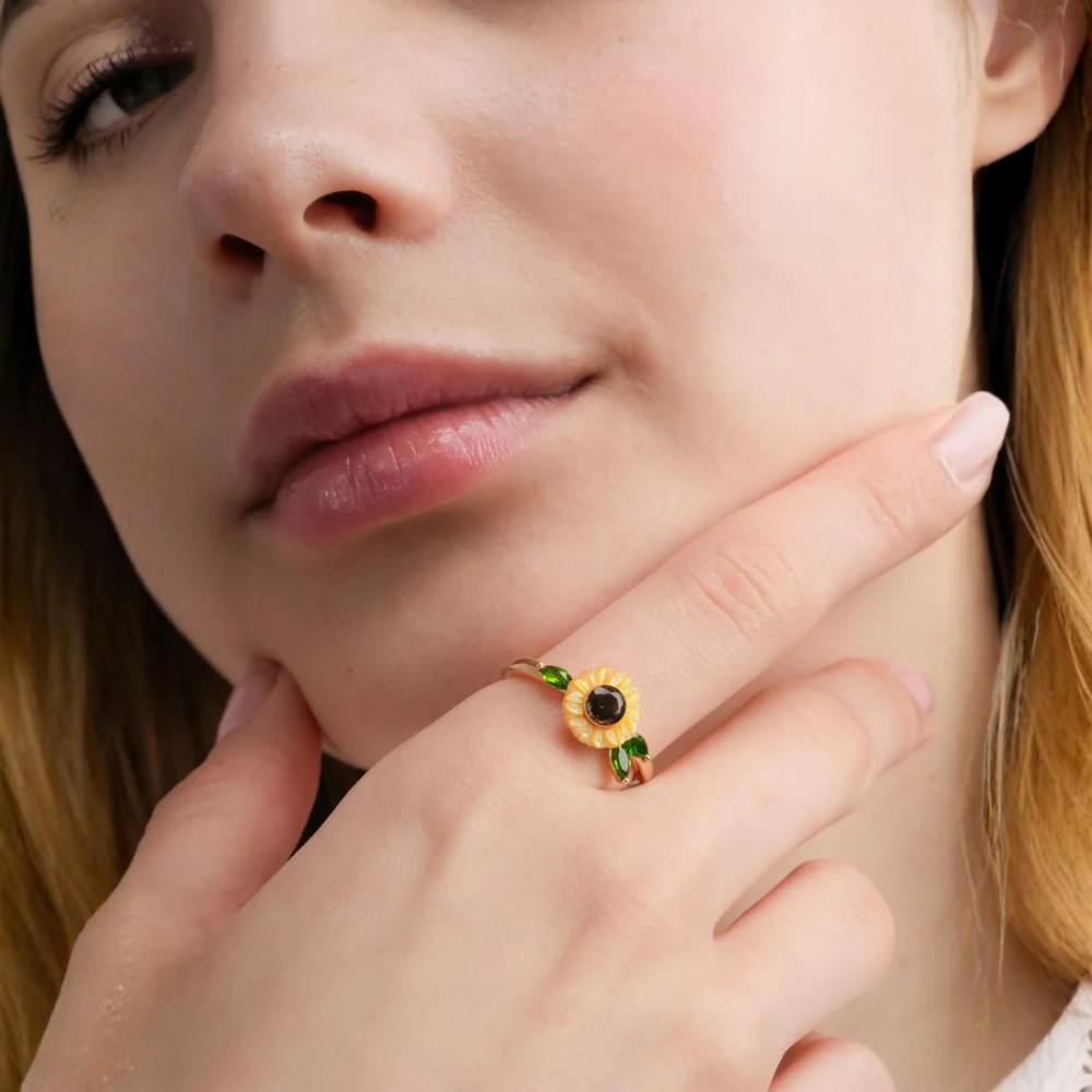 Floral Sunflower Themed Necklace And Ring