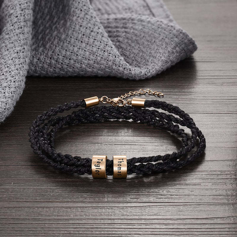 Personalized 2 Names Braided Rope Bracelet For Men-Florence Scovel