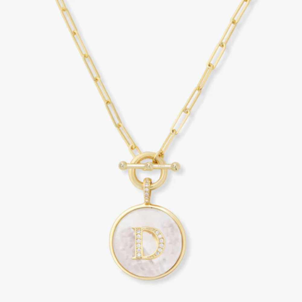 Initial Medallion Pendant Toggle Clasp Necklace