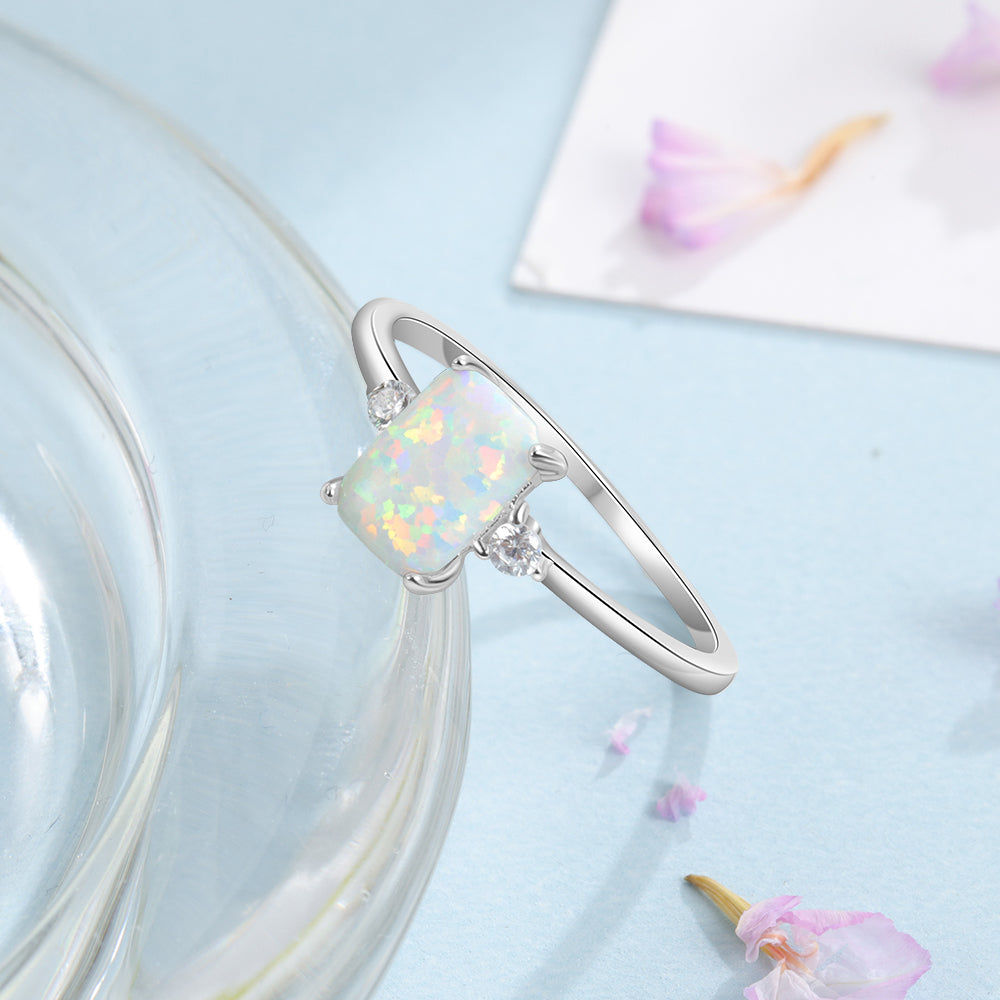 Sterling Silver White Opal Rectangular Ring-Florence Scovel