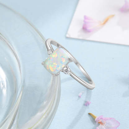 Sterling Silver White Opal Rectangular Ring-Florence Scovel