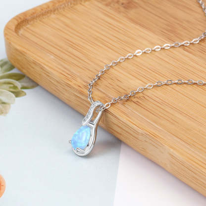 Sterling Silver Water Drop Blue Opal Necklaces-Florence Scovel