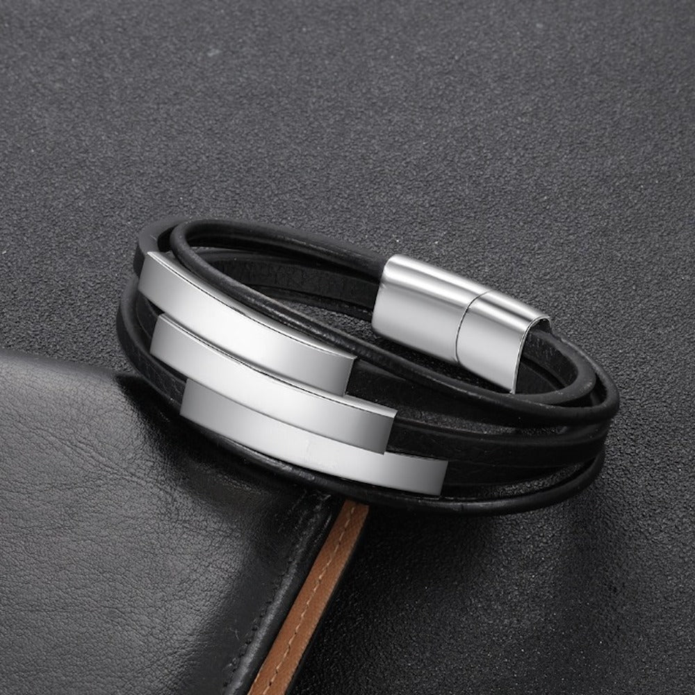 Stainless Steel Multilayer Leather Bracelet for Men-Florence Scovel