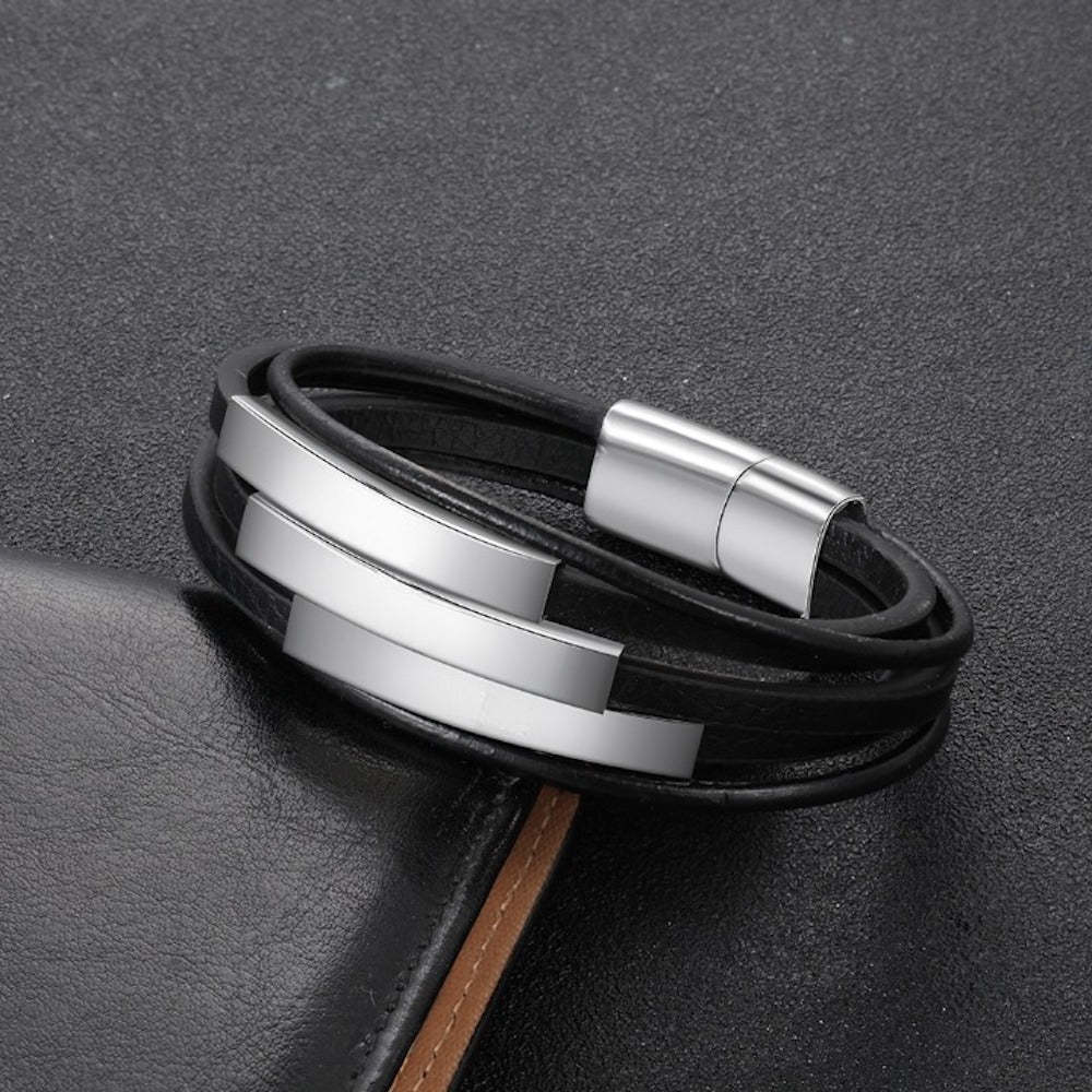 Stainless Steel Multilayer Leather Bracelet for Men-Florence Scovel