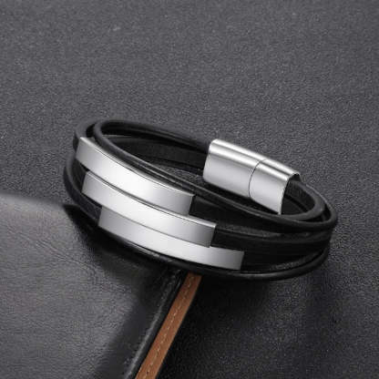 Stainless Steel Multilayer Leather Bracelet for Men-Florence Scovel