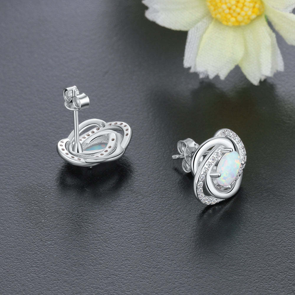 Spiral Pattern Shape Milky Opal Stone Earring-Florence Scovel