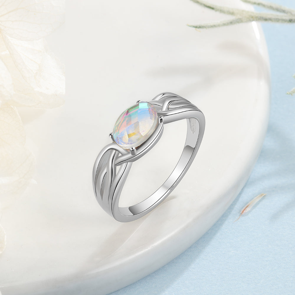 Sterling Silver Oval Rainbow Moonstone Rings-Florence Scovel