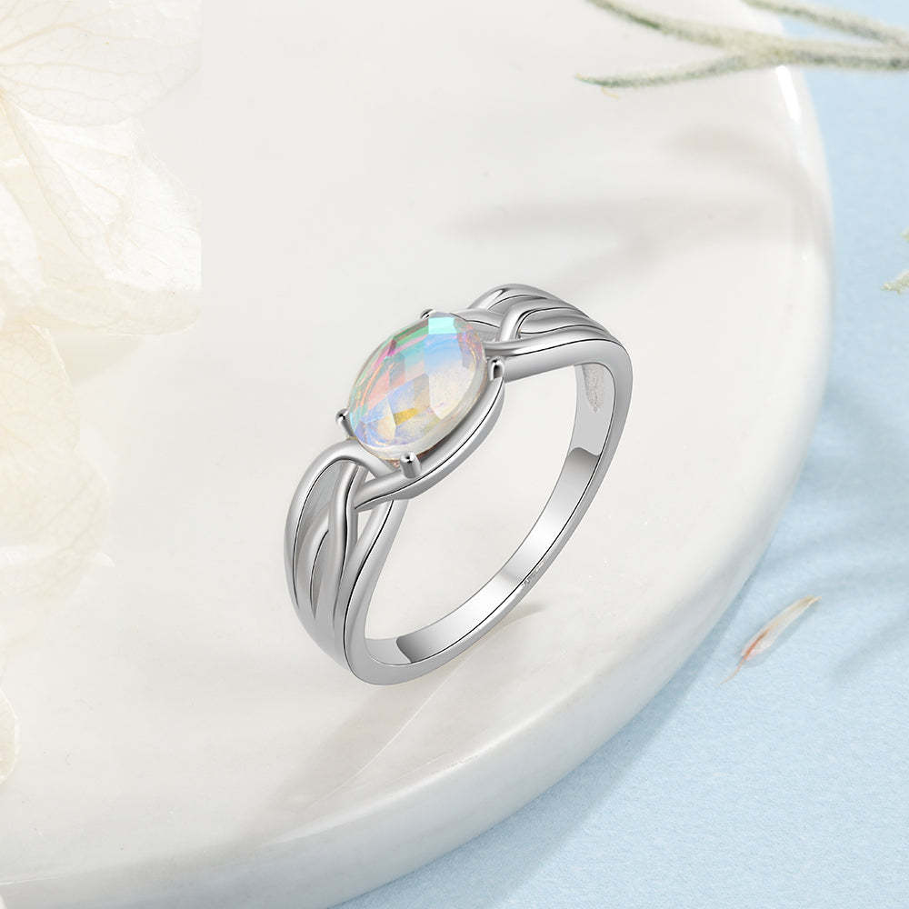 Sterling Silver Oval Rainbow Moonstone Rings-Florence Scovel