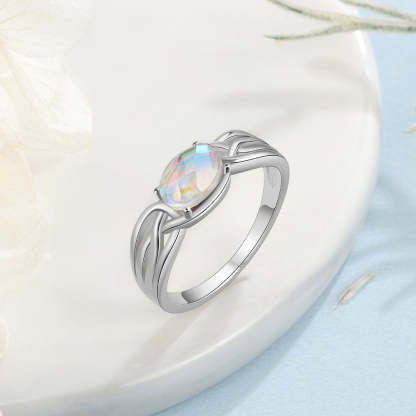 Sterling Silver Oval Rainbow Moonstone Rings-Florence Scovel