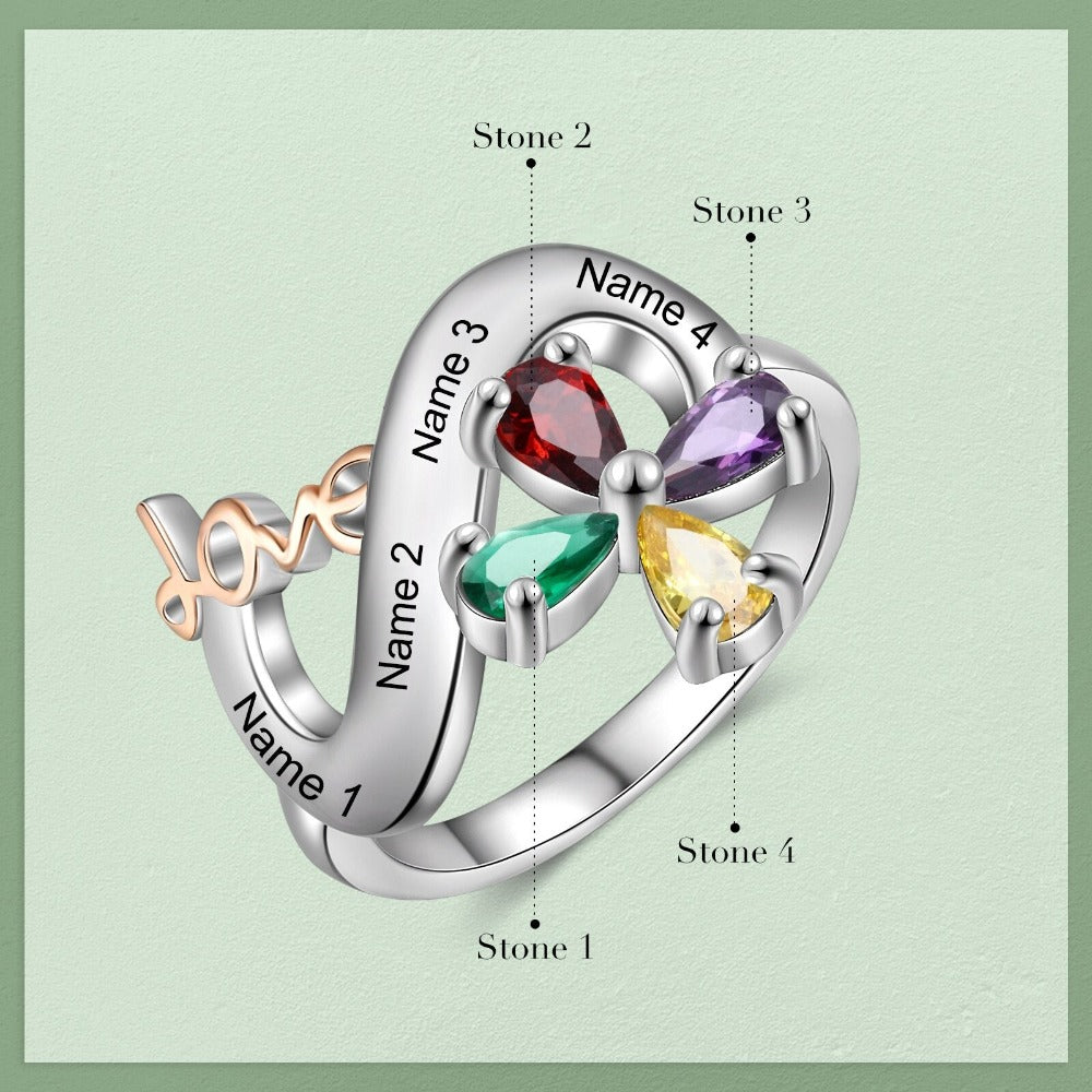 Personalized 4 Names And Stones Engraved Ring For Women-Florence Scovel