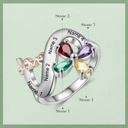 Personalized 4 Names And Stones Engraved Ring For Women-Florence Scovel