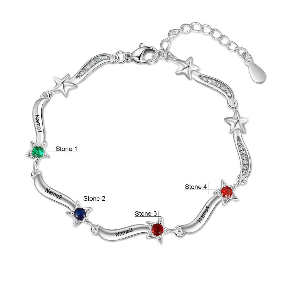 Personalized Inlaid 4 Birthstone Star Bracelets for Women-Florence Scovel