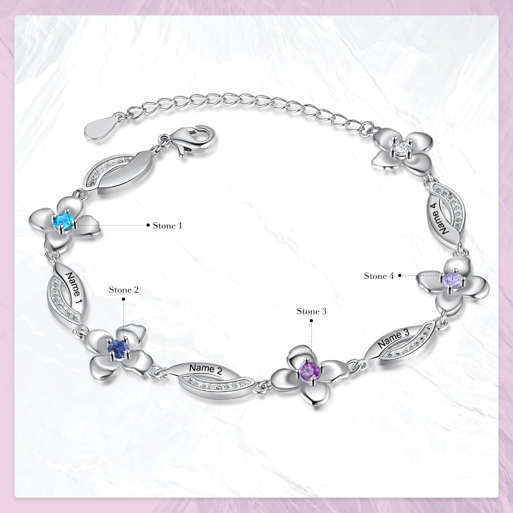 Customized Flower Bracelet With 4 Birthstones For Women-Florence Scovel