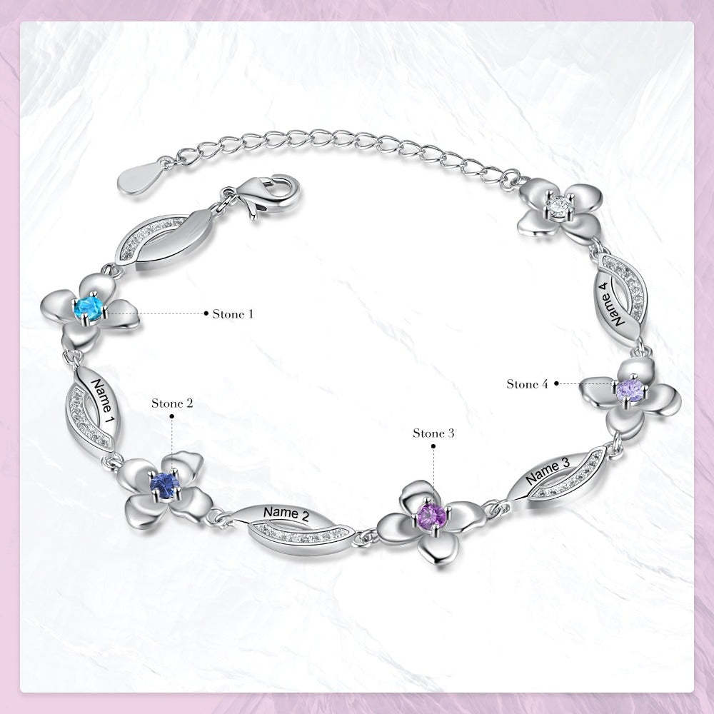 Customized Flower Bracelet With 4 Birthstones For Women-Florence Scovel