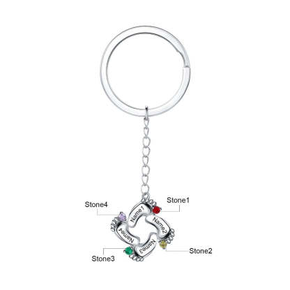 Personalized 4 Names And Birthstones Engraved Baby Foot Keychains-Florence Scovel
