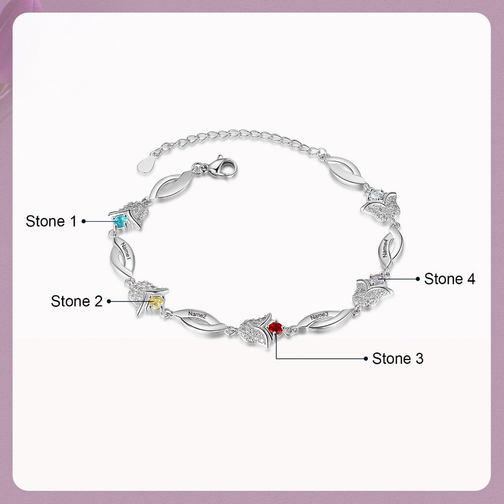 Tulip Flower Customized 4 Birthstone Bracelets-Florence Scovel