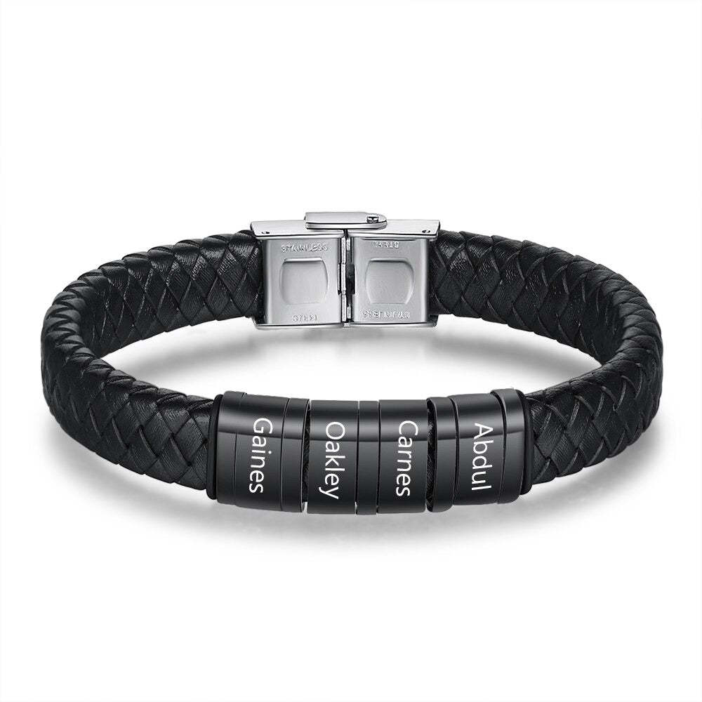 Personalized Men Braided Leather Bracelets With 4 Names-Florence Scovel