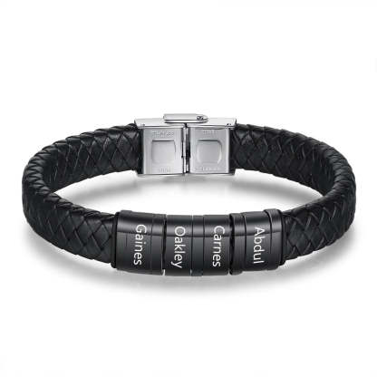 Personalized Men Braided Leather Bracelets With 4 Names-Florence Scovel