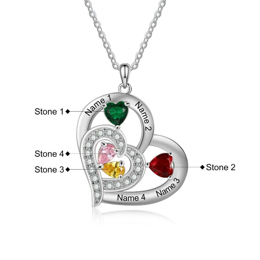 4 Names And 4 Stones Engraving Heart-Shaped Pendant-Florence Scovel