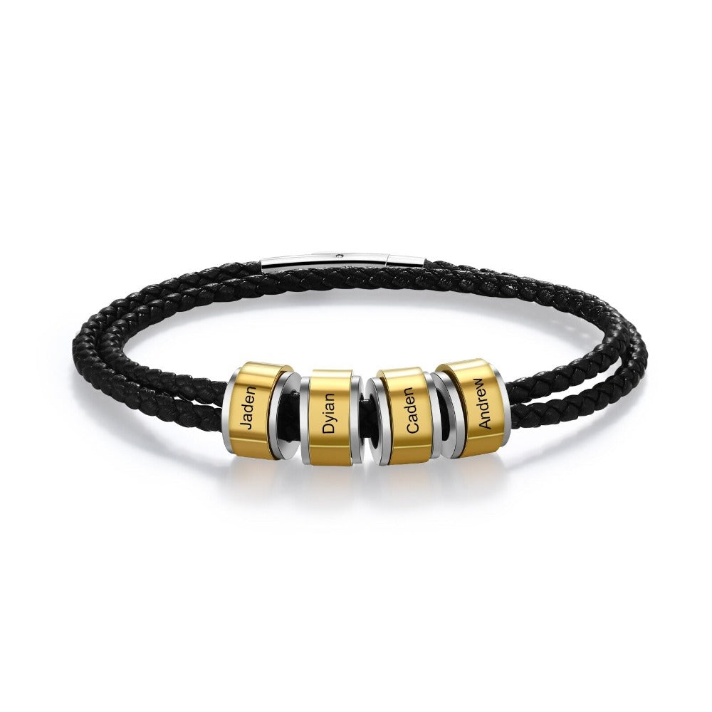 Personalized Gold 4 Names Engraved Bead Men Bracelet-Florence Scovel