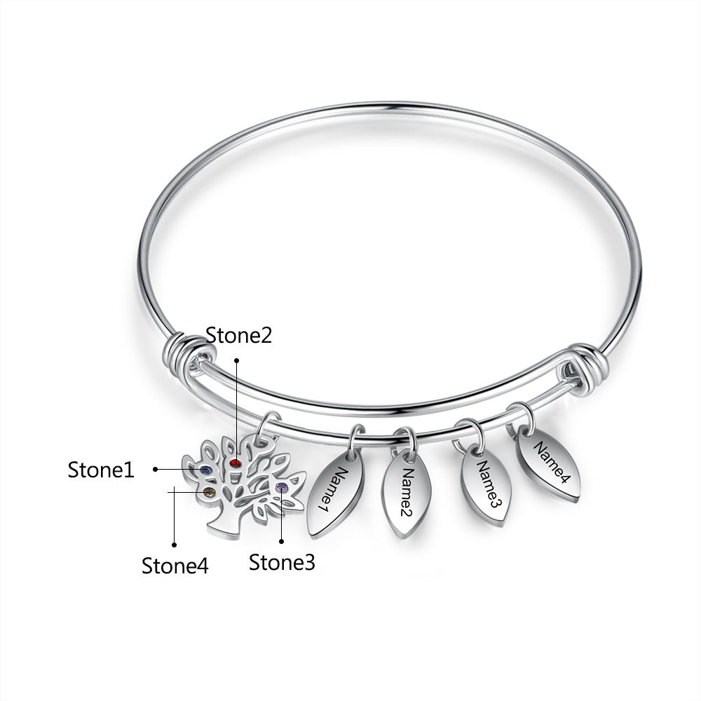 Stainless Steel Engraved Name Tags Bracelet With 4 Stones-Florence Scovel