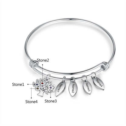 Stainless Steel Engraved Name Tags Bracelet With 4 Stones-Florence Scovel