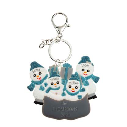 Customized Snowman 4 Names Engraving Keychain-Florence Scovel