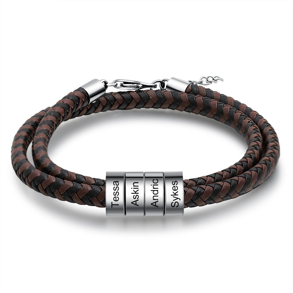 Personalized 4 Names Engraving Braided Leather Bracelet-Florence Scovel