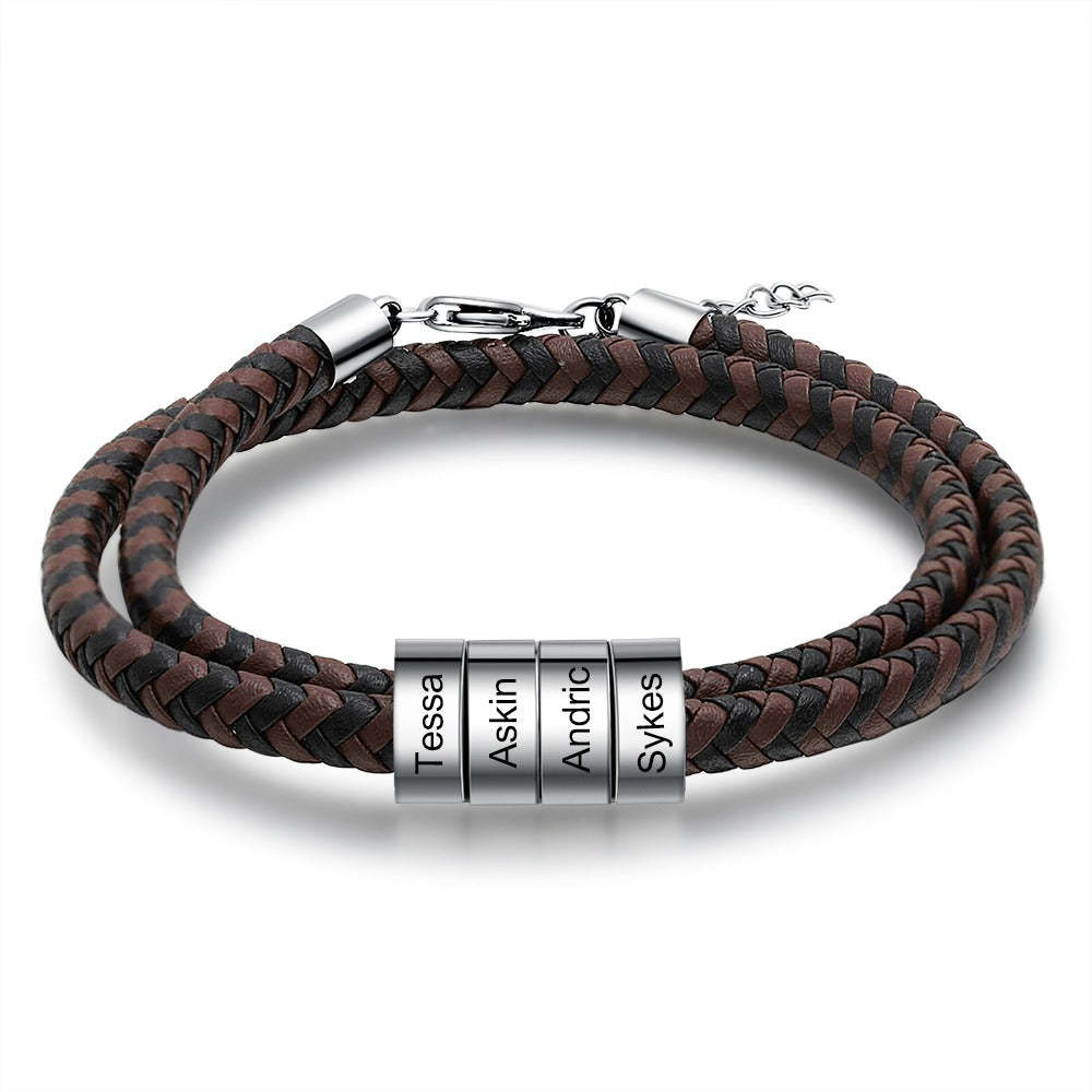 Personalized 4 Names Engraving Braided Leather Bracelet-Florence Scovel