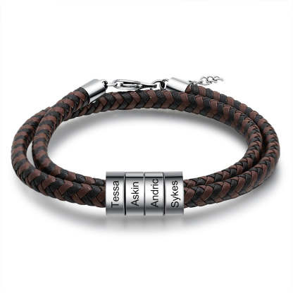 Personalized 4 Names Engraving Braided Leather Bracelet-Florence Scovel