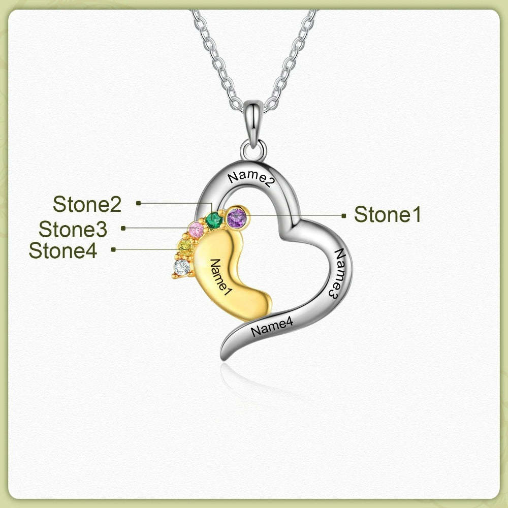 Personalized Baby Feet Heart-Shaped Necklace Of 4 Stones-Florence Scovel