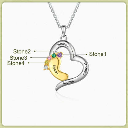 Personalized Baby Feet Heart-Shaped Necklace Of 4 Stones-Florence Scovel