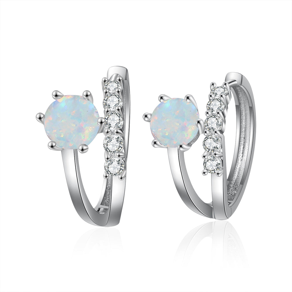 White Opal Hoop Earrings For Women-Florence Scovel