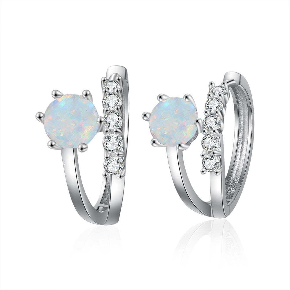 White Opal Hoop Earrings For Women-Florence Scovel