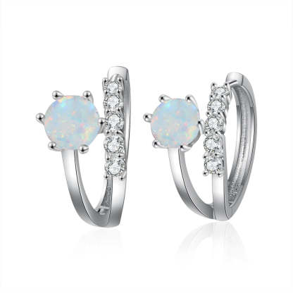 White Opal Hoop Earrings For Women-Florence Scovel