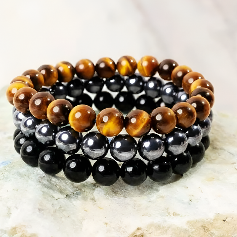 Set Of 3 Crystal Energy Bracelet Stack 