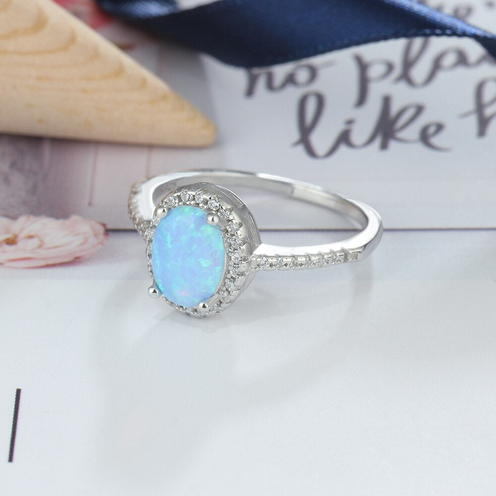 Blue Opal Stone Wedding Ring-Florence Scovel
