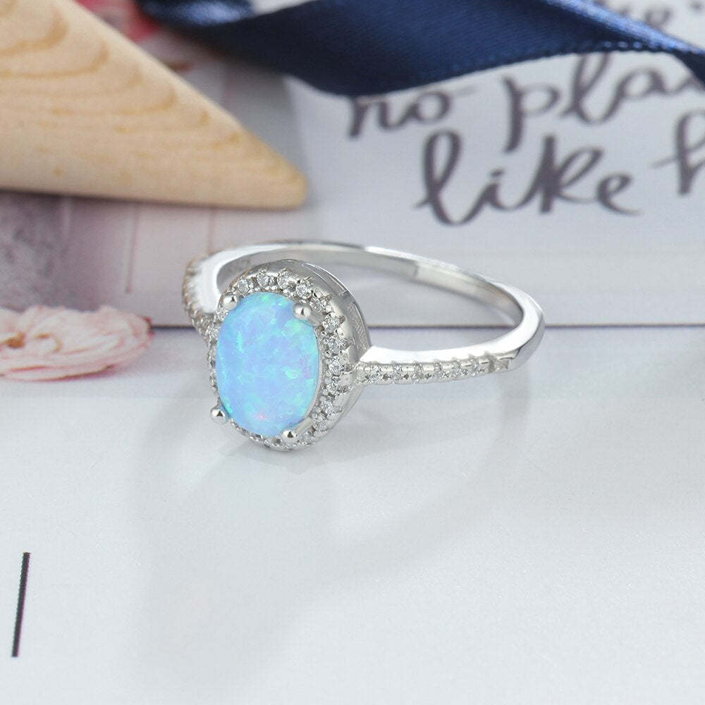 Blue Opal Stone Wedding Ring-Florence Scovel